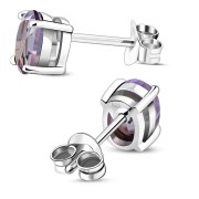 5x7mm Oval Prong-Set Amethyst Sterling Silver Stud Earrings - e446